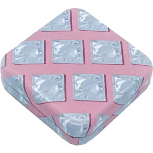 Kondomi tinaboxi, pink with motif «Condoms»